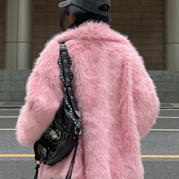 Red Casual Women's Fluffy Long Sleeve Jacket - Picture 2 of 5